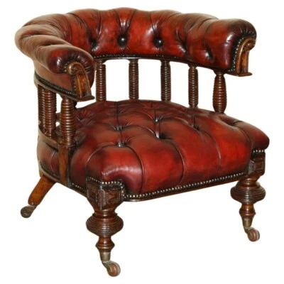 SILLA DE CAPITANES CHESTERFIELD DE CUERO ANTIGUA RESTAURADA OXBLOOD DE HIBERNIAN Foto 1 de 4