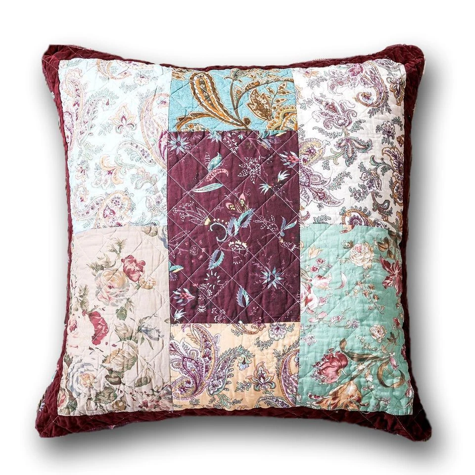 DaDa Ropa de Cama Patchwork Lila Borgoña Terciopelo Floral Euro Almohada Funda Falsa 26x26 Foto 1 de 1
