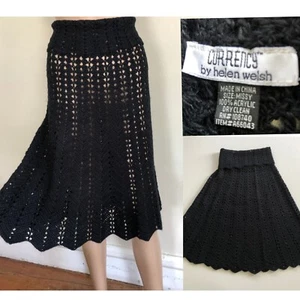 vtg Black Crochet Knit Pull On Skirt Sz Missy Open Knit CURRENCY by Helen Welsh - Picture 1 of 14