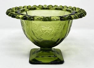 VTG Green Indiana Glass Footed  Embossed Open Lace Candy Dish - Picture 1 of 4