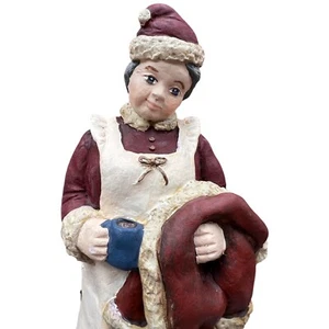 Vtg 1980s Hand Painted Miss Claus Resin Figurine Statue Old World Rustic Santa - Picture 1 of 7