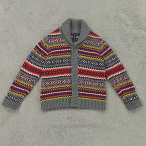 Janie Jack Fair Isle Sweater Boys 4 Gray Orange Blue Multi Shawl Collar Cardigan - Picture 1 of 15