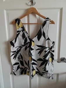 Next black & white lemon print sleeveless linen cotton vest top size 8 10 12 (E) - Picture 1 of 7