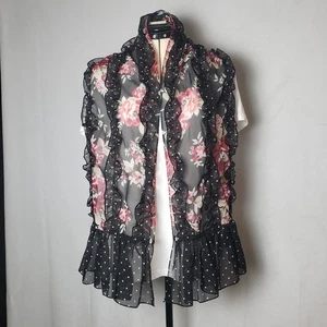 White House Black Market Ruffled Floral Polka Dot Pattern Scarf Wrap 64"x32" - Picture 1 of 11