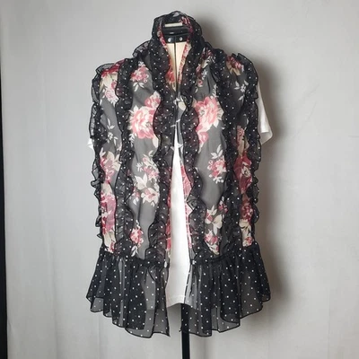 White House Black Market Ruffled Floral Polka Dot Pattern Scarf Wrap 64"x32" - Image 1 of 4