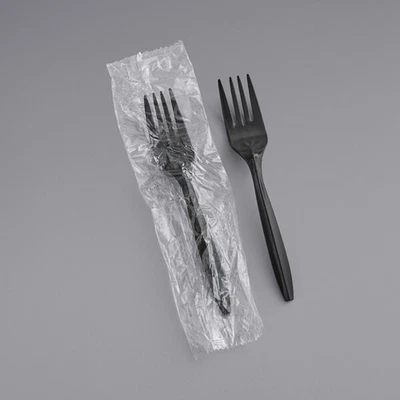 (1000/Count) FORK - Medium Weight Individually Wrapped Disposable Forks, Black - Image 1 of 3