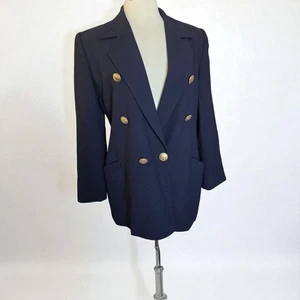 Linda Allard Ellen Tracy marineblauer Wollblazer Damen 8 zweireihig goldene Knöpfe  - Bild 1 von 20