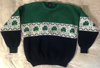 Винтажный мужской свитер Emerald Isle XXL зеленый трилистник ирландский акрил сделано в Ирландии - Изображение 1 из 3