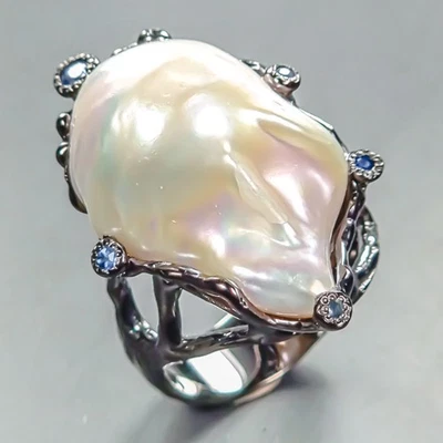 Anillo de perlas barrocas naturales hechas a mano de plata de ley 925 talla 7/R446928 Foto 1 de 4