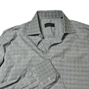 Canali Shirt Mens 38 15 Glen Check Stripe Long Sleeve Button Up Cotton Italy - Picture 1 of 8