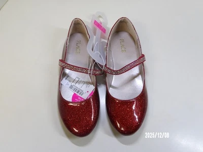 Sapato plano The Children's Place menina grande tamanho 3 glitter Mary Jane vermelho Dorothy - Imagem 1 de 4