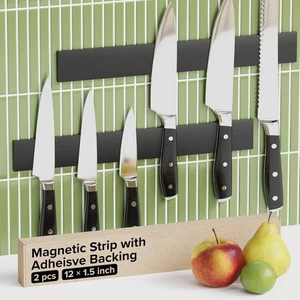 Selbstklebender Magnetstreifen für Messer Küche mit 2 Stück 12x1,5”, schwarz - Bild 1 von 8