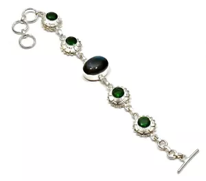 Labradorite Gemstone 925 Sterling Silver Handmade Jewelry Bracelet Sz 7-8" - Picture 1 of 1
