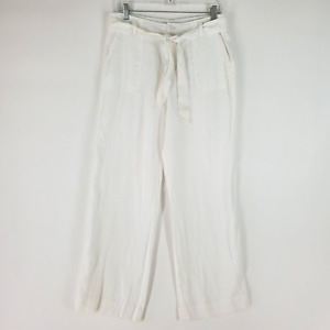 ADRIENNE VITTADINI Linen Pants Womens Size 8  White Relaxed Fit  Wide Leg Belt