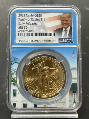 2021 $50 Gold American Eagle Type 1 NGC ER MS 70 (Trump Holder) 30 Known Cover