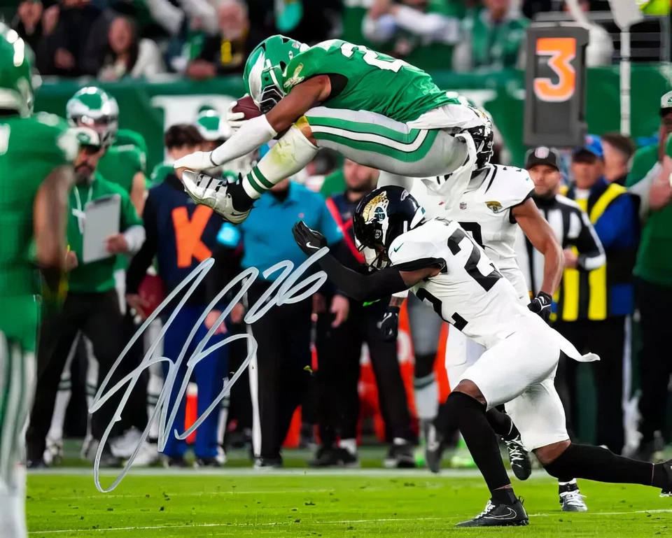 Foto reimpressão autografada 8x10 assinada por Saquon Barkley Philadelphia Eagles - Imagem 1 de 1