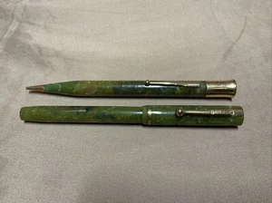 Vintage Sheaffer 46 Special Pen Pencil Set Green Jade Gold Filled Flat Top - Picture 1 of 21