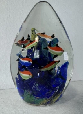 Murano Aquarium Art Glass Paperweight Fish & Coral Egg 4.5lb Handcrafted Rare - Image 1 of 4