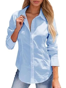 Women Lapel Long Sleeves Shirt NEW - Picture 1 of 14