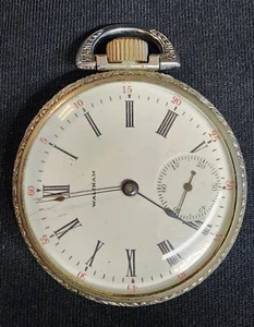 ANTIQUE WALTHAM RAILROAD POCKET WATCH Vintage Silver Probably 40's Roman Numeral - Picture 1 of 5