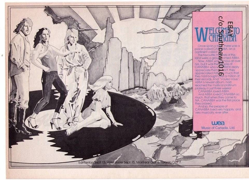 1979 ABBA "Canadian Tour" "Welcome To Canada" Classic Tour Promo Reprint Ad - Image 1 of 1