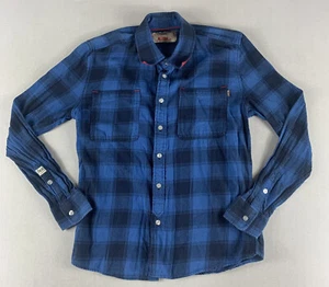 JNCO PLAID SHIRT MENS SMALL BLUE BLACK PLAID BUTTON UP LONGSLEEVE - Picture 1 of 6
