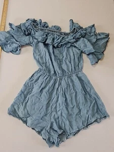 Ladies Playsuit Unbranded Size M Elastic Waist & Neck Short Sleeve Blue 5578 - Picture 1 of 8