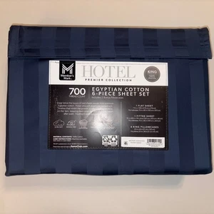 MM Hotel Premier Egyptian Cotton 6-Piece Sheet Set 700 Thread Count Indigo NEW - Picture 1 of 9
