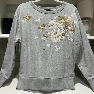 J. Moletom Crew cinza floral bordado metálico tamanho médio 100% algodão em excelente estado usado - Imagem 1 de 4