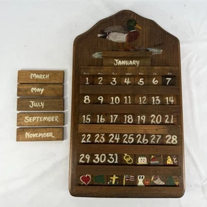 Duck Perpetual Calendar Folk Art Wood Hand Painted Cabin Signed Vintage COMPLETE - Picture 1 of 10
