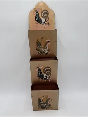 MCM Copper 3 Tier Wall Caddy Letter Mail Holder Roosters Vintage Organizer metal - Image 1 of 4