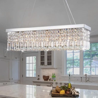 Rectangular Chandeliers for Dining Room, Modern Rain Drop Chandeliers, Hangin... - Image 1 of 4