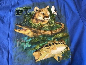 MENS LARGE GUY HARVEY AFTCO BLUEWATER POCKET GRAPHIC TSHIRT FISH GATOR CAT BIRD - Picture 1 of 4