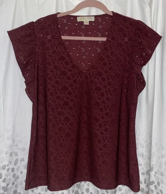 Blusa Michael Michael Kors Vino Manga Corta Ojales Talla Grande Elástica  Foto 1 de 4