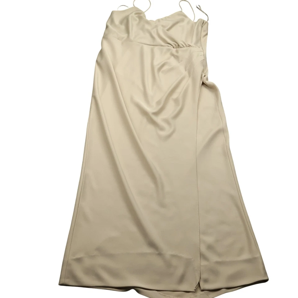 . BHLDN Dress Women's 16W Beige Satin Maxi Spaghetti Strap Cowl Neck Slit - Image 1 of 4