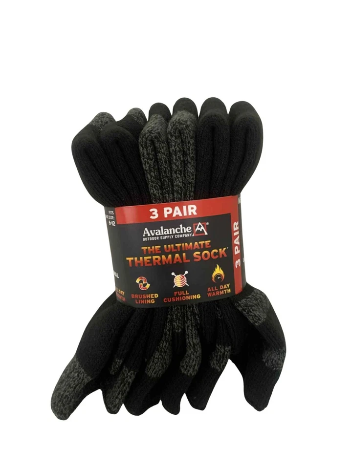 1526077 Avalanche 3 Pair Men's Ultimate Thermal Crew All Day Warmth Sock