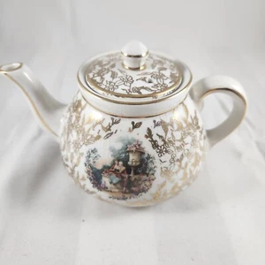 Vintage Gibson Staffordshire England Tea pot white T37 with gold floral - Picture 1 of 7