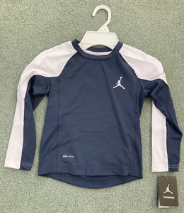 NWT Boy's Jordan Long Sleeve Dri-Fit Training Shirt Squadron Bl/White Size 4 - Picture 1 of 12