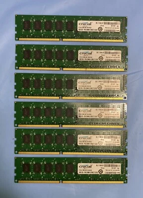 24GB (6 x 4GB) Crucial CT51272BA1067.M18FKD PC3-8500E UBDIMM DDR3 ECC Server RAM - Image 1 of 3