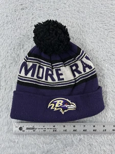 Baltimore Ravens BEanie Toque Youth Purple Black Acrylic NFL Team Apparel Pom - Picture 1 of 9