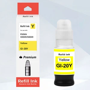 Yellow GI-20 Ink Bottle Kit (CMYL) for Canon PIXMA G7020, G6020, G5020 MegaTank - Picture 1 of 14