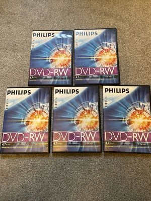 Philips DVD-RW 4.7GB DATA - 120 MINUTES VIDEO (1 x Pack of 5) New Sealed - Image 1 of 3