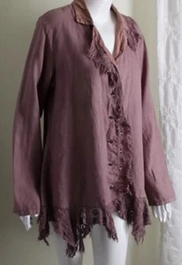 Cynthia Ashby XS Runs S Pink Dusty Romantic Lace Boho Jacket Linen Art-to-Wear - Picture 1 of 8