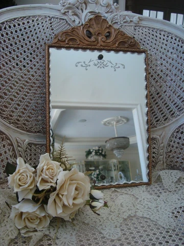 BEAUTIFUL OLD SHABBY FRENCH ORNATE SHELL ETCHED MIRROR UNIQUE ***SO CHIC*** Cover
