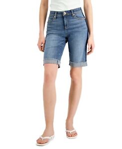 $60 Inc International Concepts Womens Mid Rise Contrast-Trim Shorts Blue Size 14