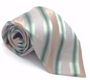 $125 Kenneth Cole Mens Green Gray Silk Stripe Tie Slim Classic Neck Tie 58x3.25 - Picture 1 of 5