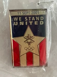 Sept 11, 2001 We stand United Olympic US Flag Lapel/hat pin - New in Plastic - Picture 1 of 4