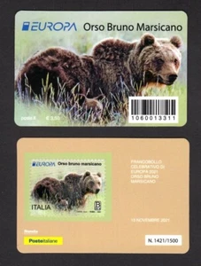Italia 2021 - Europa , Orso bruno Marsicano - tessera filatelica - Imagen 1 de 1