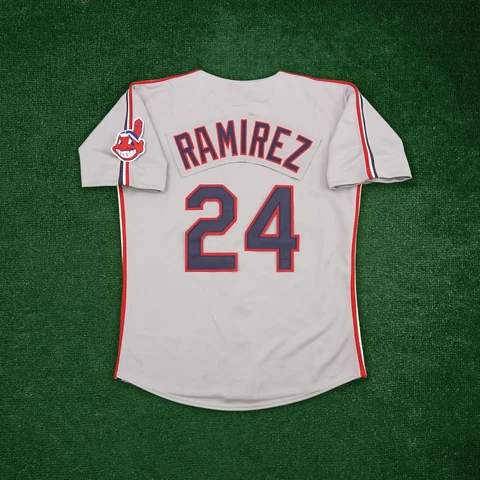 Manny Ramirez 1993 Cleveland Indians Grey Road Men's Cooperstown Jersey Cover