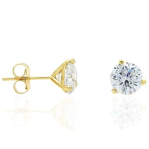 14K Yellow Gold 2Ct Round Solitaire Stud Earrings Martini 6mm - Picture 1 of 4